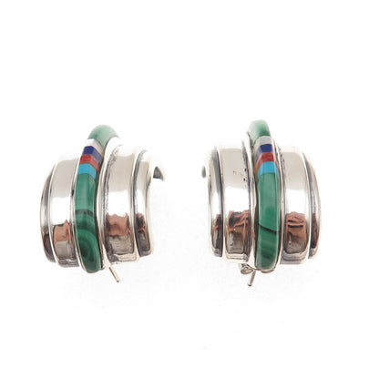 The Cut Above Old Pawn Sterling Silver Vintage 1986 Multi-Gem Tribal Earrings