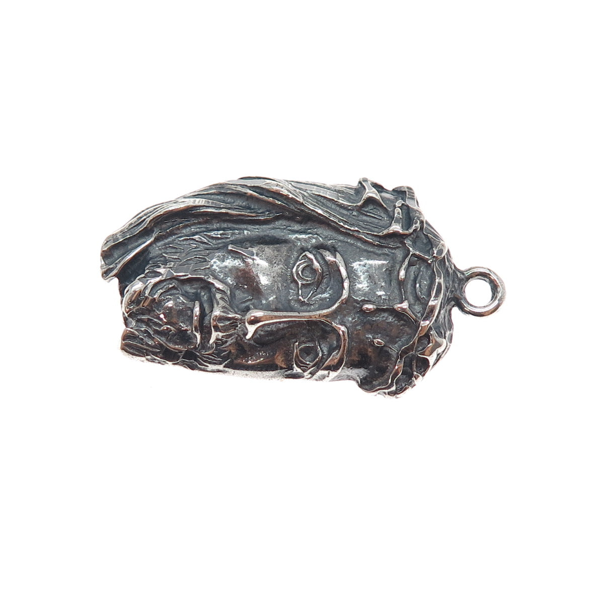 925 Sterling Silver Vintage Jesus Oxidized Charm Pendant