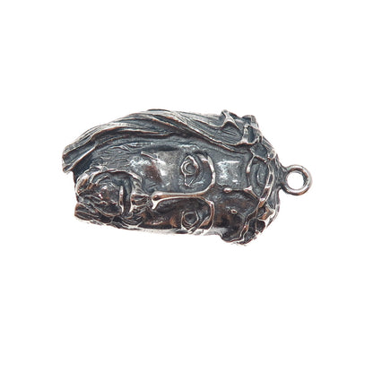 925 Sterling Silver Vintage Jesus Oxidized Charm Pendant