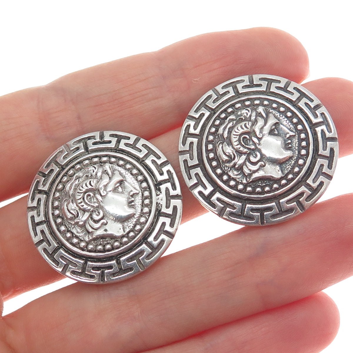 925 Sterling Silver Vintage Alexander The Great Oxidized Clip On Earrings