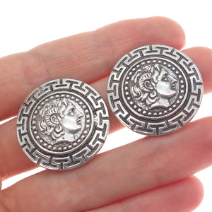 925 Sterling Silver Vintage Alexander The Great Oxidized Clip On Earrings