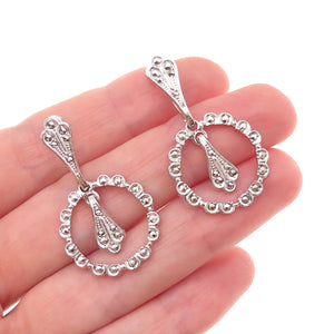 925 Sterling Silver Antique Art Deco Real Marcasite Dangle Earrings