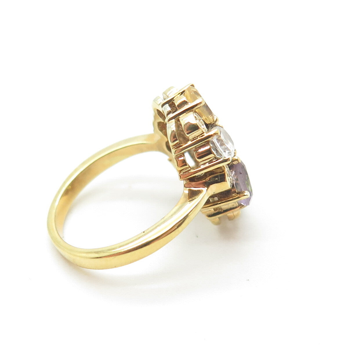 925 Sterling Silver Gold Plated Real Diamond Accent Multi-Color Gem Ring Size 7