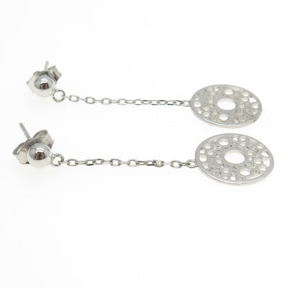 925 Sterling Silver Circle w/Chain Dangling Earrings