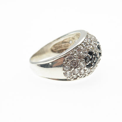925 Sterling Silver Vintage Round-Cut Black & White C Z Ring Size 7.25