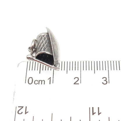 925 Sterling Silver Vintage Japanese Row Boat Oxidized 3D Mini Charm Pendant