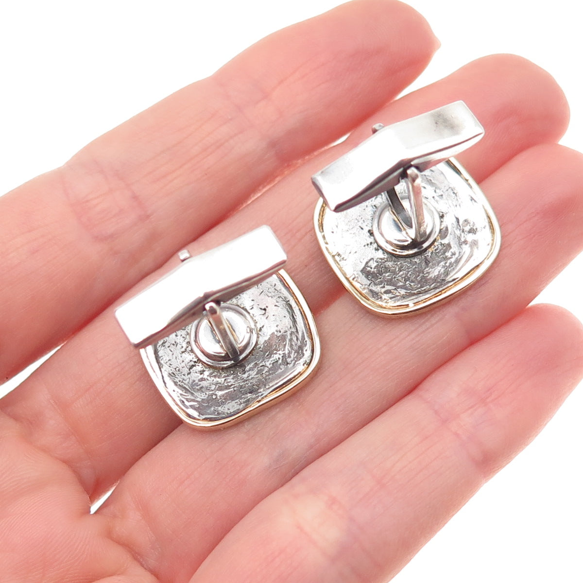 925 Sterling Silver 14K Gold Vintage Modernist Cufflinks