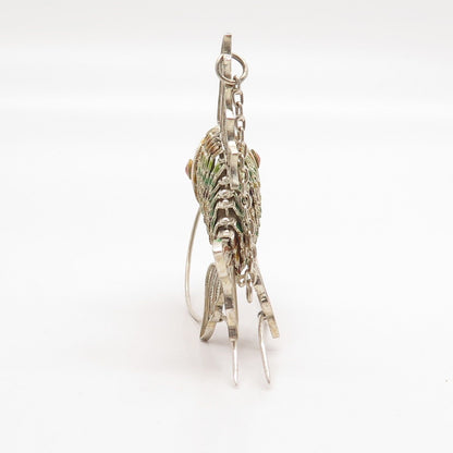 925 Sterling Silver Enamel Antique Articulated Chinese Koi Fish Chatelaine Fob