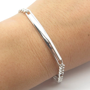 925 Sterling Silver Vintage ID Figaro Link Bracelet 7"