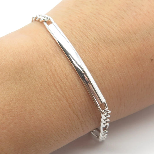 925 Sterling Silver Vintage ID Figaro Link Bracelet 7"