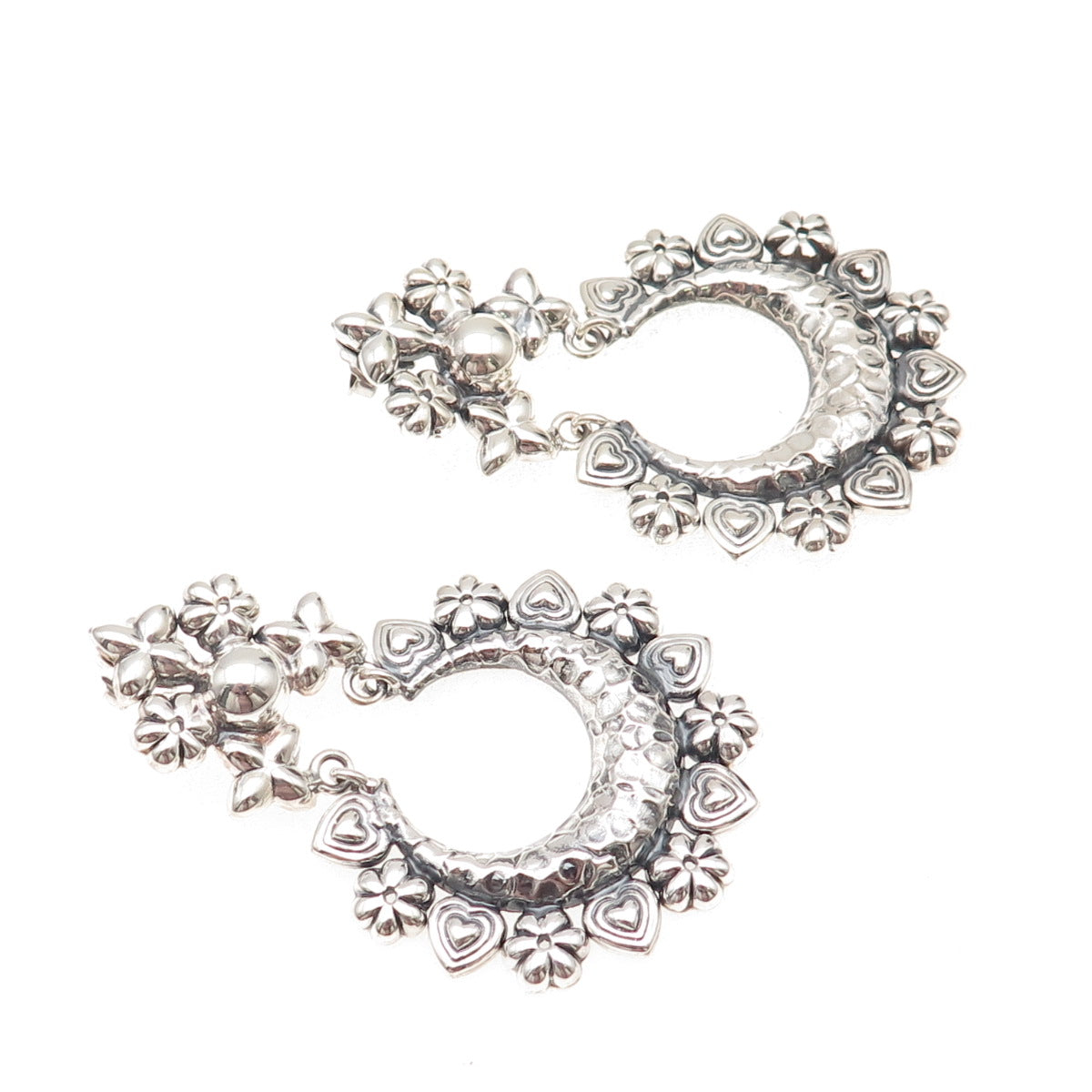 Arya 925 Sterling Silver Floral Heart Crescent Oxidized Dangle Earrings