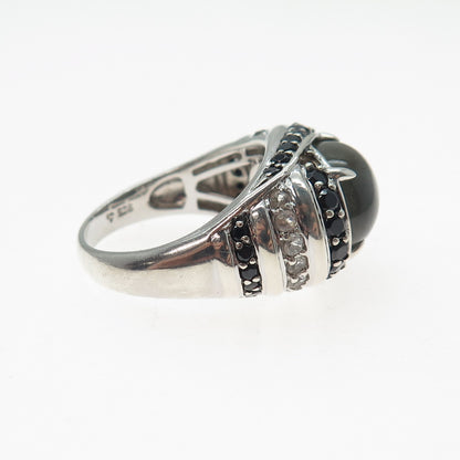 925 Sterling Silver Real Labradorite Black Spinel & White Topaz Ring Size 9