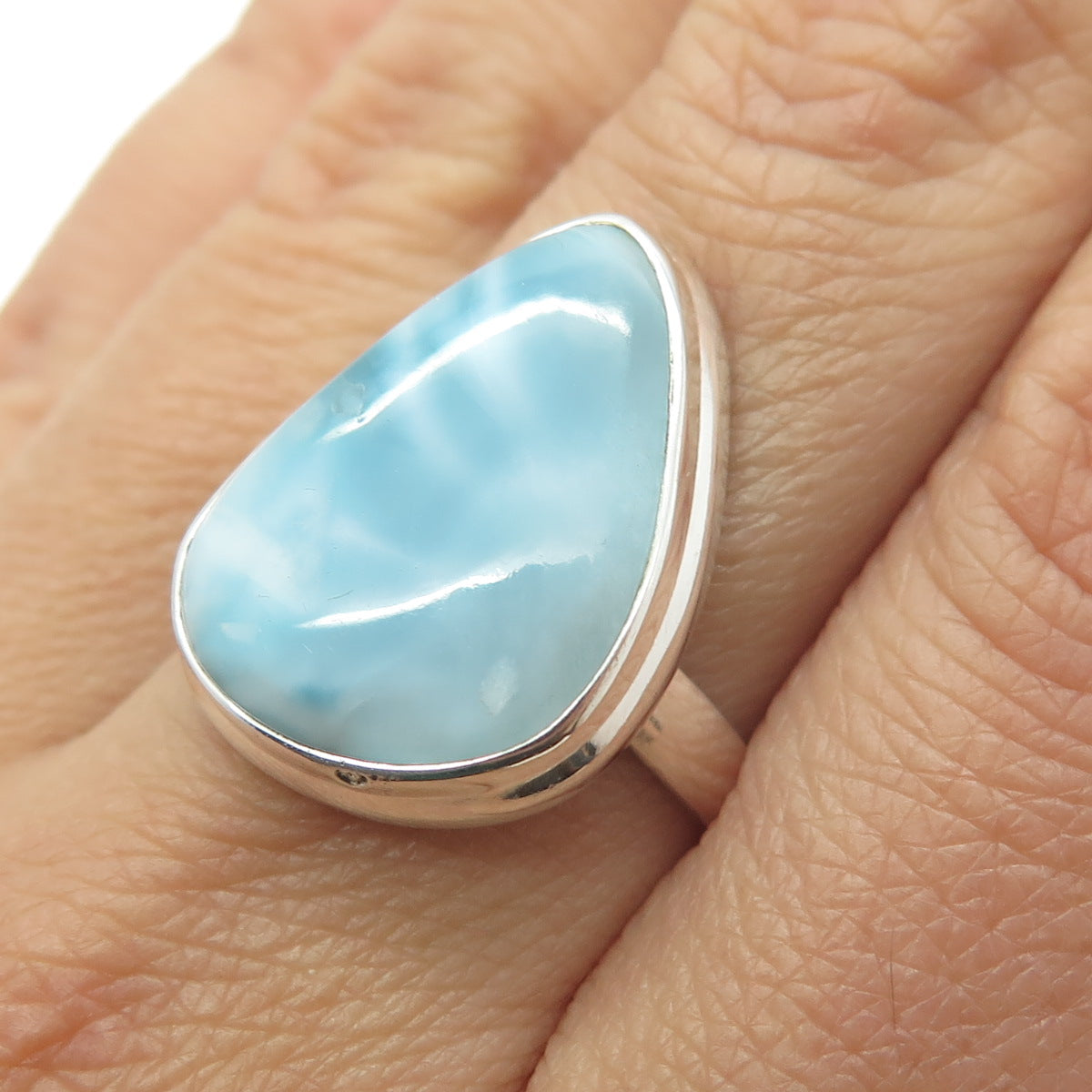 925 Sterling Silver Vintage Real Larimar Modernist Ring Size 8.25