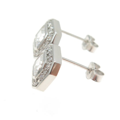 925 Sterling Silver Cushion-Cut & Round-Cut Shaped C Z Stud Earrings