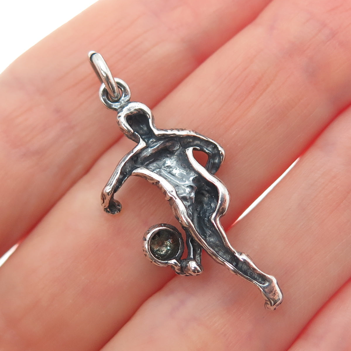 925 Sterling Silver Vintage Mexico Soccer Player Oxidized Charm Pendant
