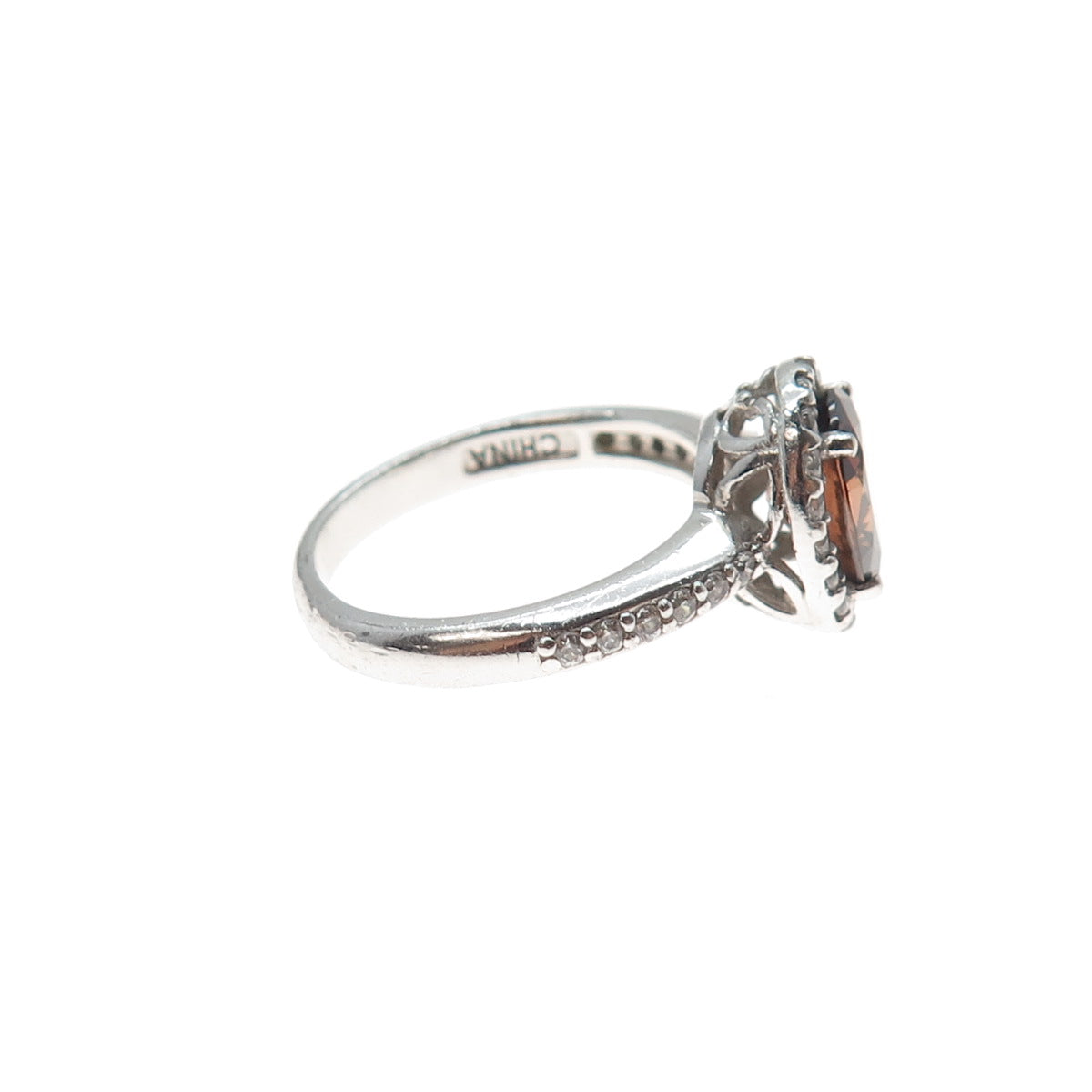 925 Sterling Silver Cognac & White C Z Ring Size 7