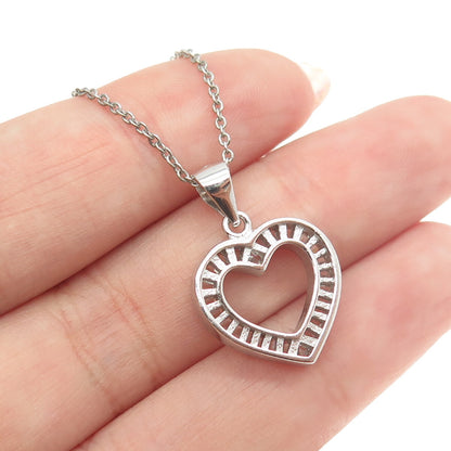 925 Sterling Silver Tapered Baguette-Cut C Z Heart Cable Chain Necklace 16"