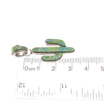 Old Pawn 925 Sterling Silver Vintage Southwestern Turquoise Opal Cactus Pendant