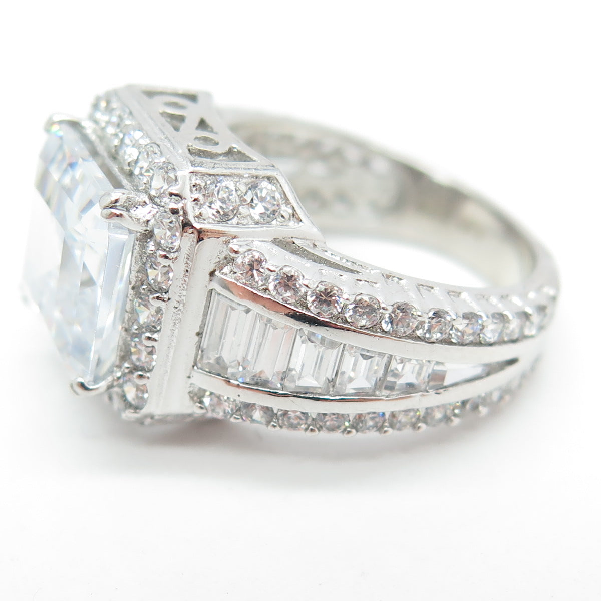 925 Sterling Silver Multi-Cut White C Z Engagement Ring Size 7.25