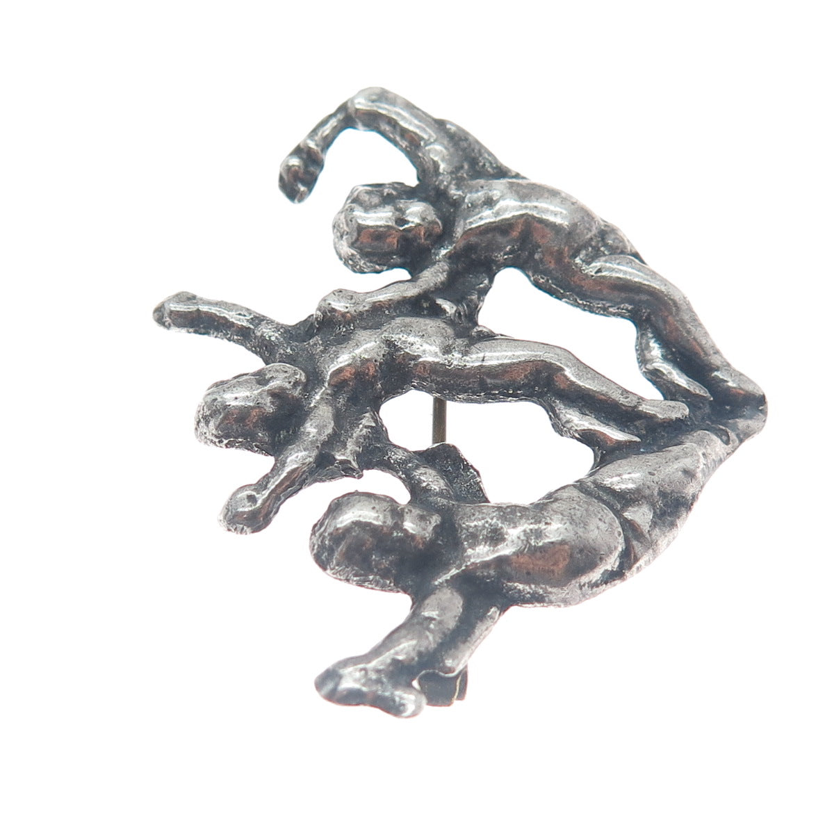 925 Sterling Silver 2-Tone Vintage Cherub Angels Oxidized Pin Brooch