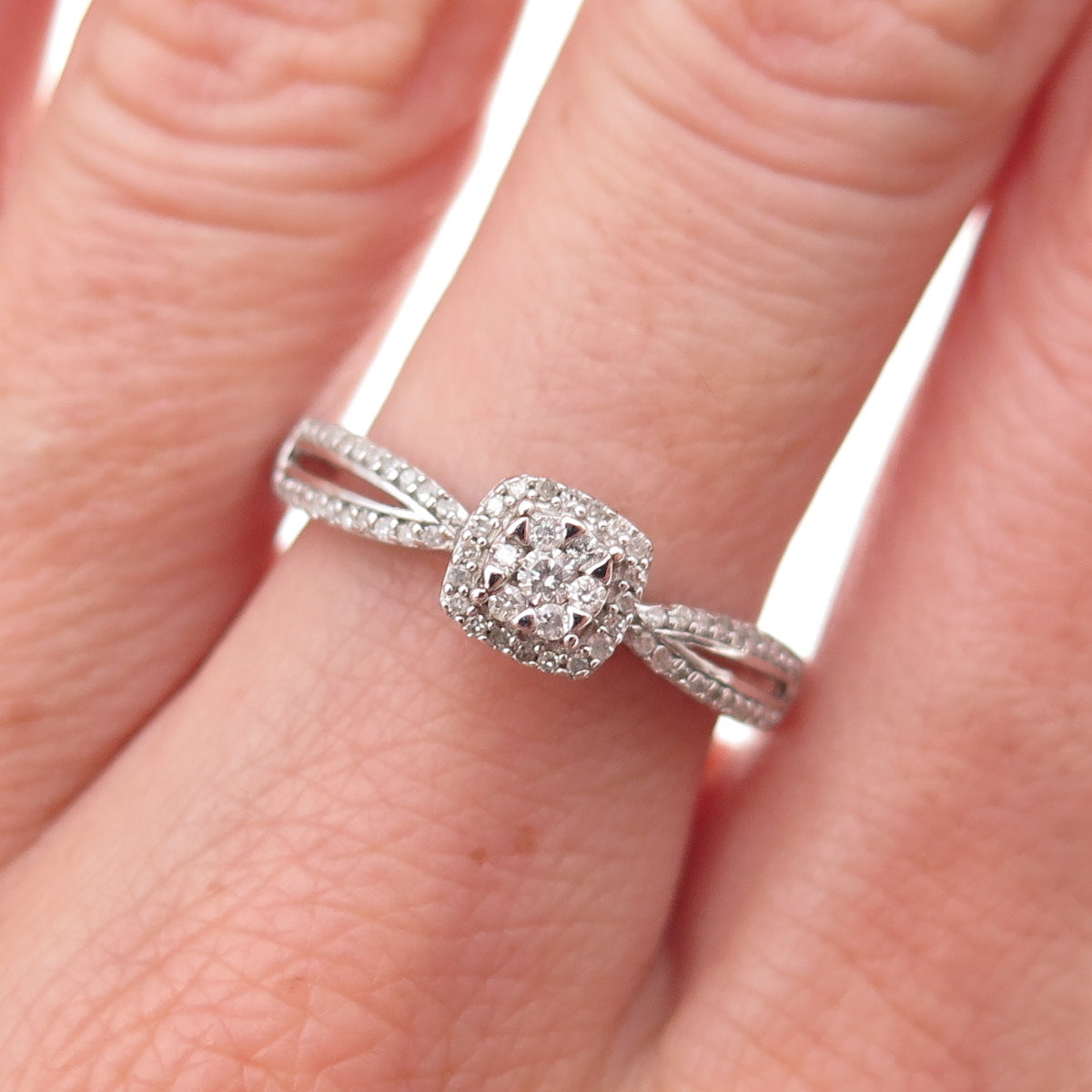 Sun 925 Sterling Silver Real Round-Cut Diamond Engagement Ring Size 7