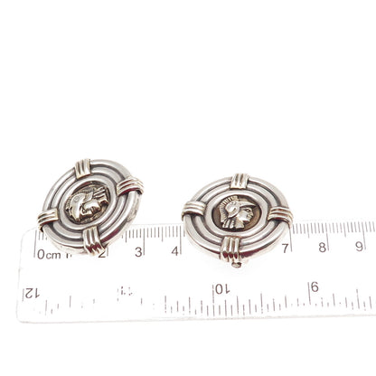 925 Sterling Silver Vintage Roman Warrior Oxidized Clip On Earrings