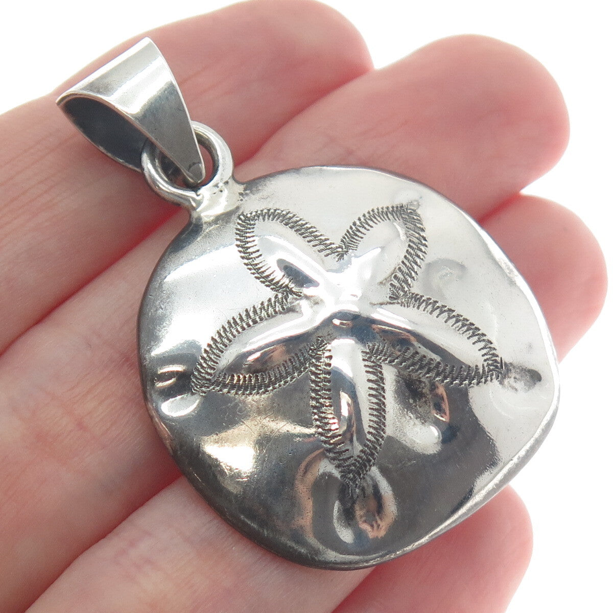 925 Sterling Silver Vintage Mexico Sand Dollar Oxidized Pendant