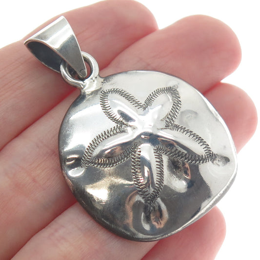 925 Sterling Silver Vintage Mexico Sand Dollar Oxidized Pendant