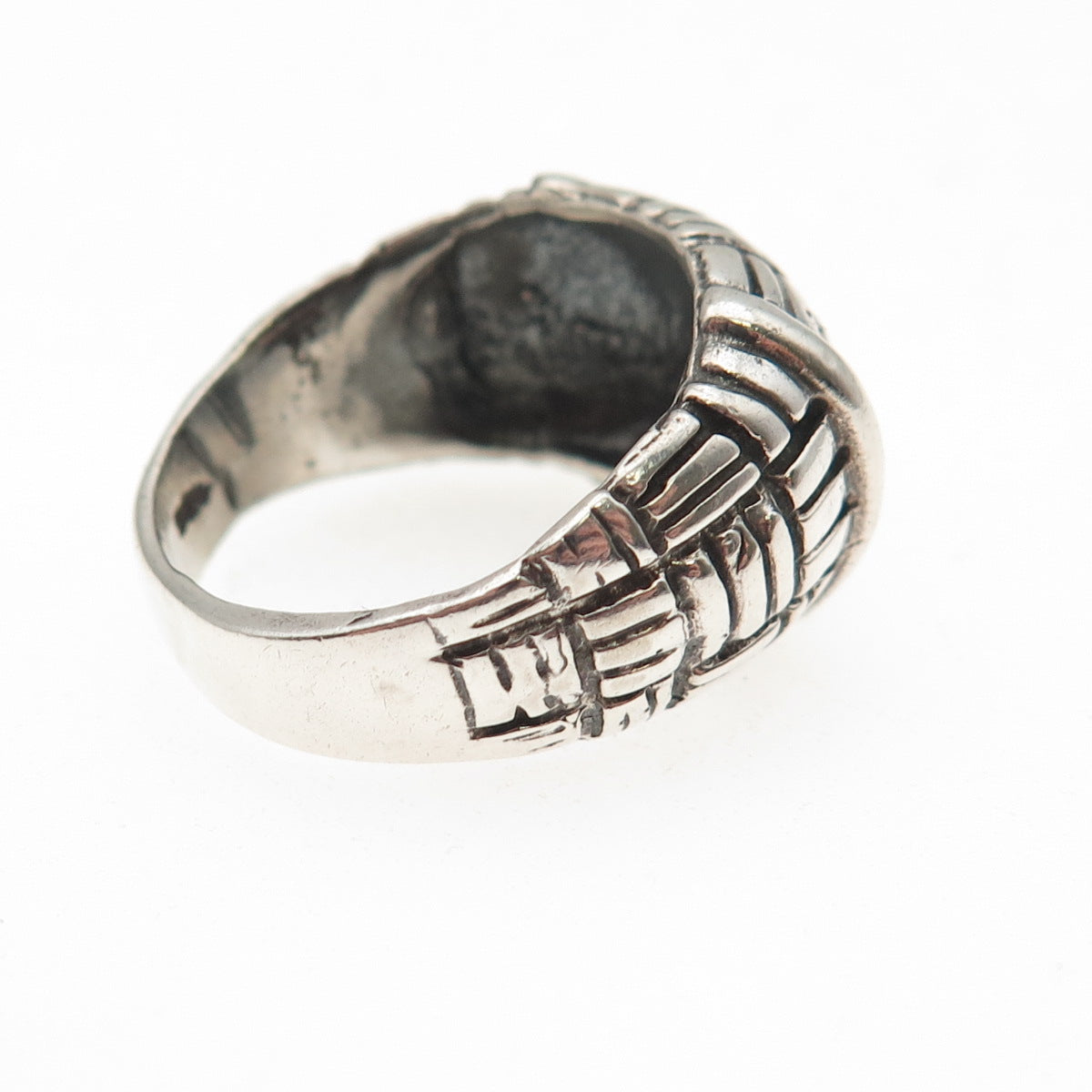 925 Sterling Silver Vintage Modernist Dome Oxidized Ring Size 8
