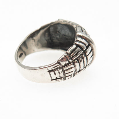 925 Sterling Silver Vintage Modernist Dome Oxidized Ring Size 8