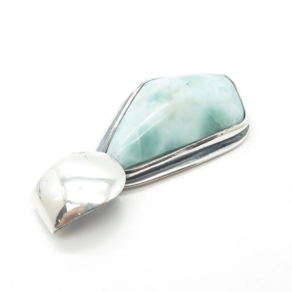 925 Sterling Silver Vintage Real Larimar Gem Amulet Pendant