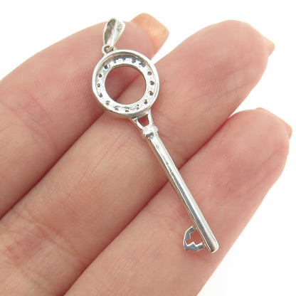 925 Sterling Silver Real Round-Cut White Diamond Circle of Life Key Pendant