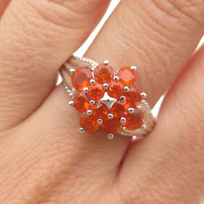 MICHELLE ALBALA Sterling Silver Real Round-Cut Fire Opal Cluster Ring Size 10