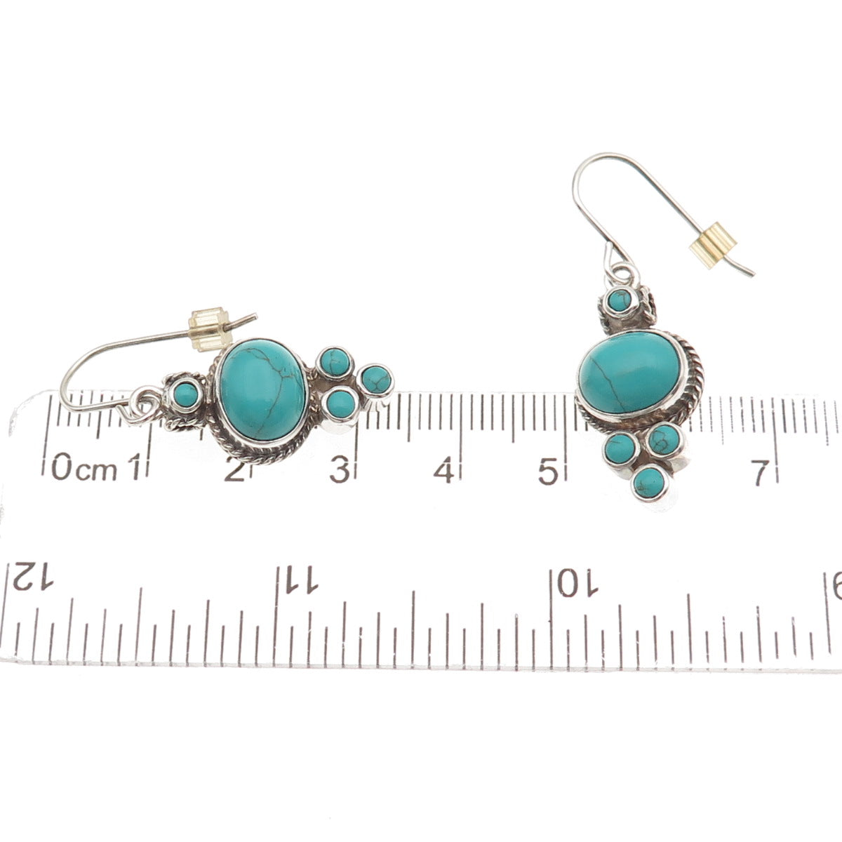 925 Sterling Silver Vintage Real Turquoise Oxidized Dangle Earrings