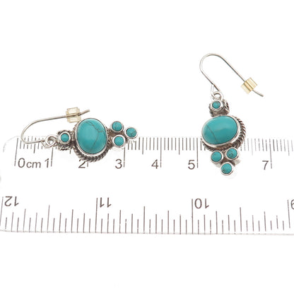 925 Sterling Silver Vintage Real Turquoise Oxidized Dangle Earrings