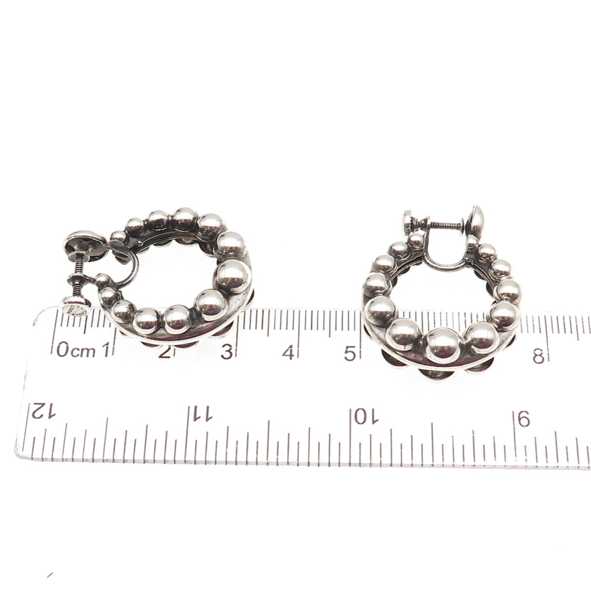 Monet 925 Sterling Silver Vintage Modernist Oxidized Beaded Hoop Earrings