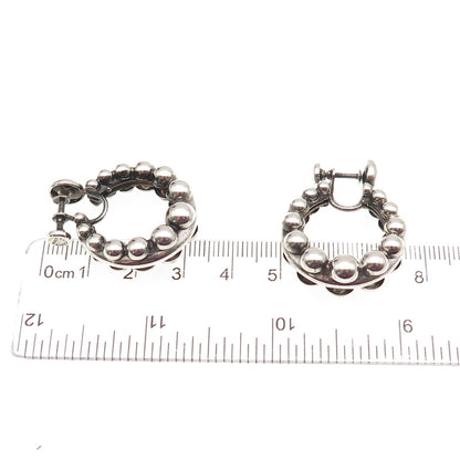 Monet 925 Sterling Silver Vintage Modernist Oxidized Beaded Hoop Earrings