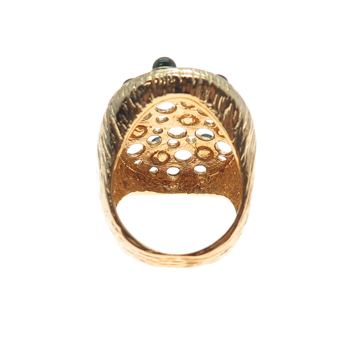 925 Sterling Silver Gold Plated Vintage Real Malachite Modernist Ring Size 8