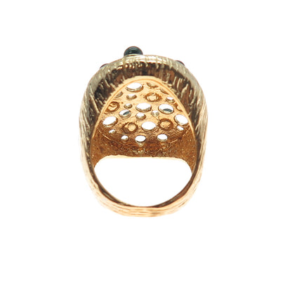 925 Sterling Silver Gold Plated Vintage Real Malachite Modernist Ring Size 8