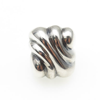 925 Sterling Silver Vintage Modernist Ribbed Oxidized Ring Size 7