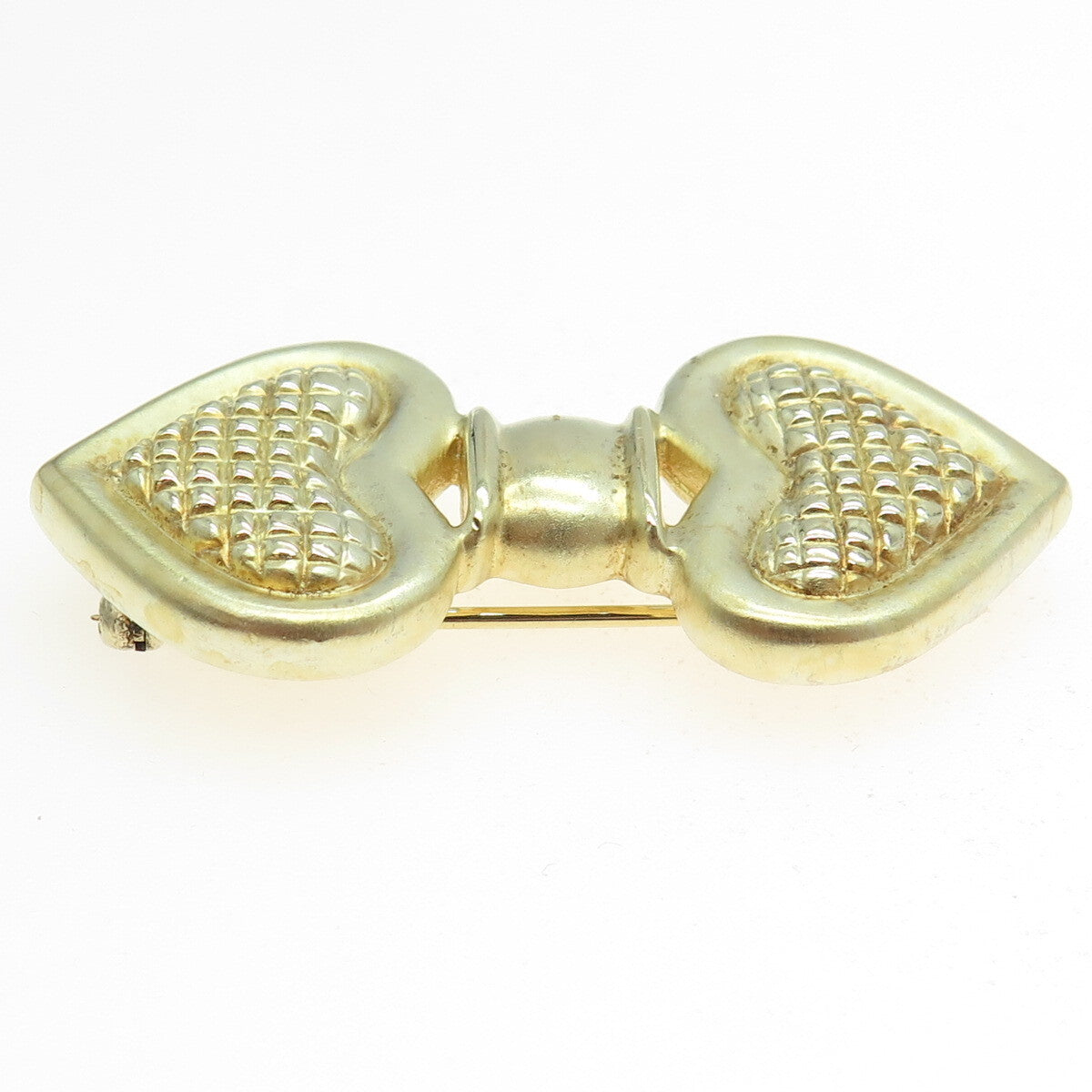 925 Sterling Silver Gold Plated Vintage Double Locked Heart Pin Brooch