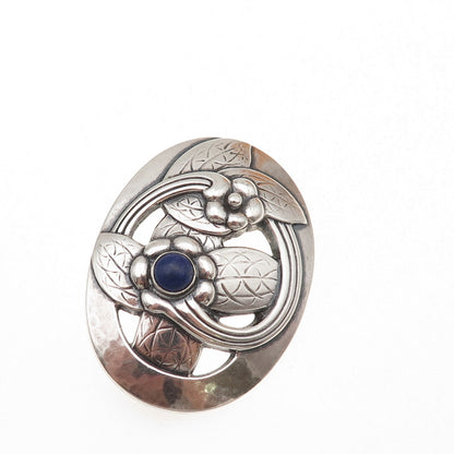 Georg Jensen Sterling Silver Antique Denmark Real Lapis Floral Pin Brooch #13