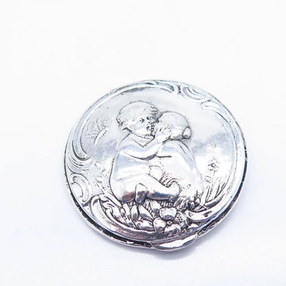 925 Sterling Silver Vintage Kiss Pin Brooch / Pendant