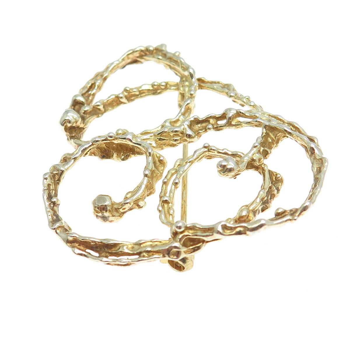 925 Sterling Silver Gold Plated Vintage Nugget Modernist Swirl Pin Brooch