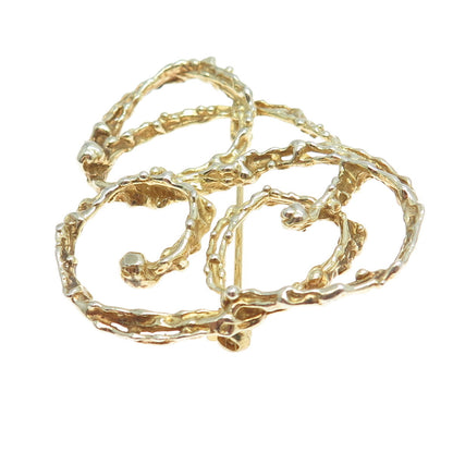 925 Sterling Silver Gold Plated Vintage Nugget Modernist Swirl Pin Brooch