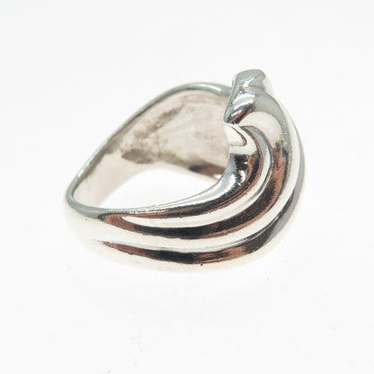 925 Sterling Silver Vintage Modernist Wavy Ribbed Ring Size 7.25