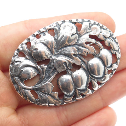 925 Sterling Silver Antique Art Deco Oak Leaf & Acorn Oxidized Pin Brooch