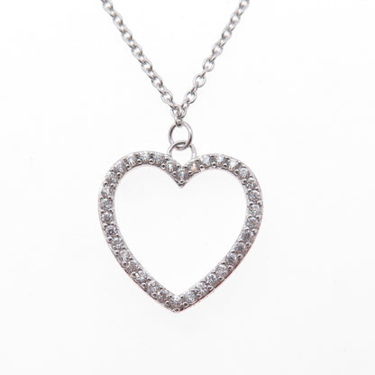 925 Sterling Silver Round-Cut C Z Heart Cable Chain Necklace 18"