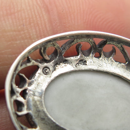 JEZLAINE 925 Sterling Silver Vintage Floral Ceramic Oxidized Swirl Pendant
