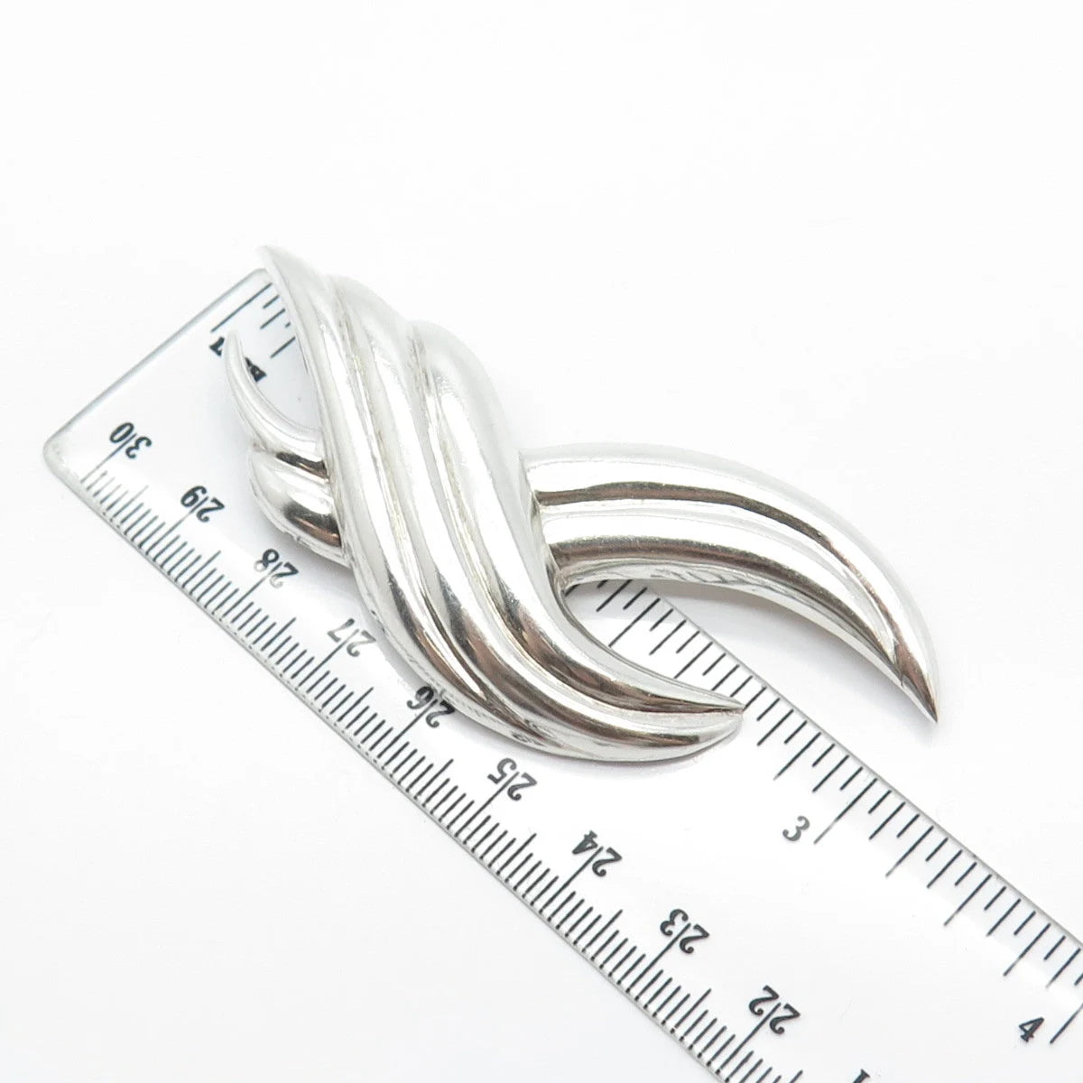 925 Sterling Silver Vintage Ribbed Braided Pin Brooch